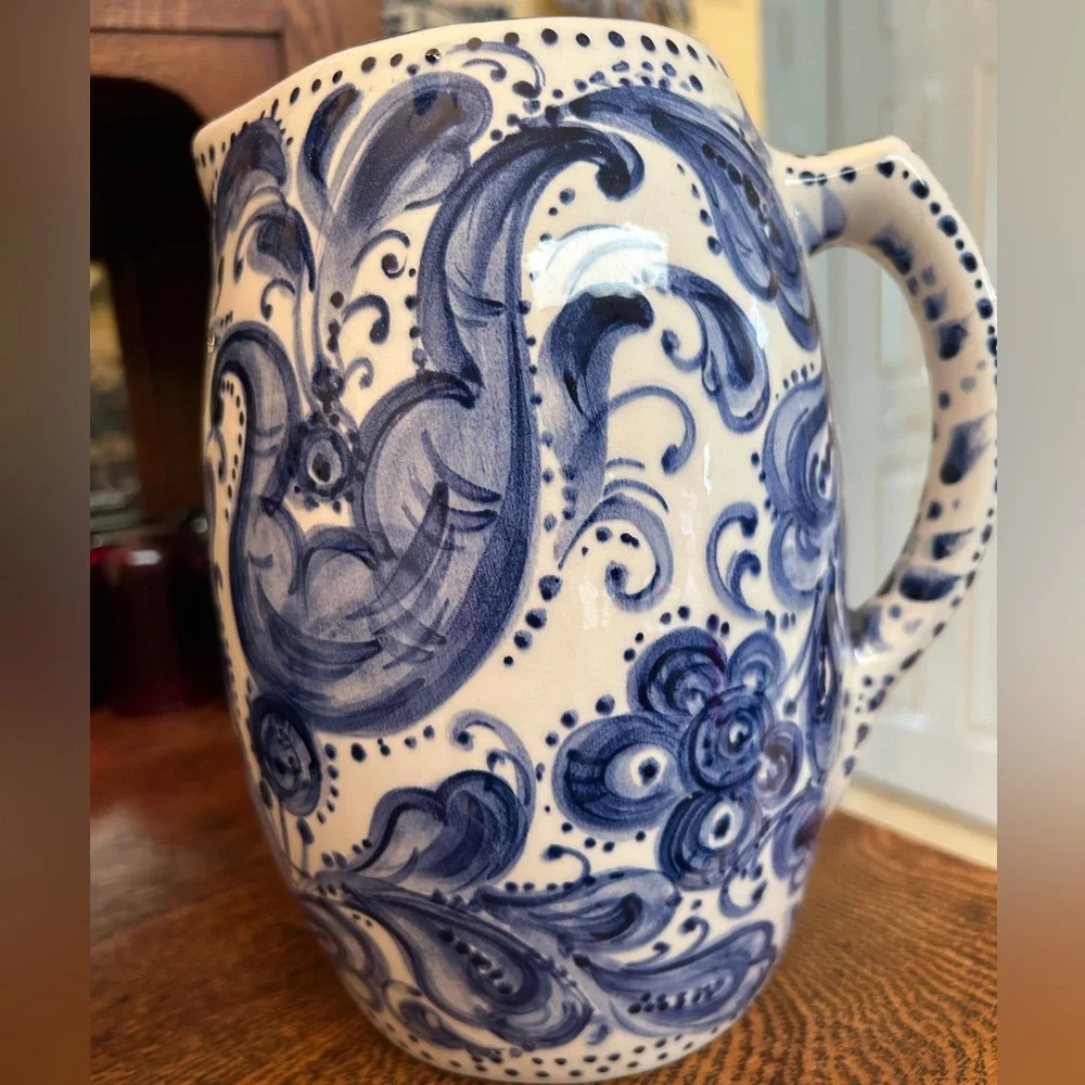 TUROV One-of-a-Kind Hand Painted Ceramic Pitcher Delft Blue. - Picture 1 of 9